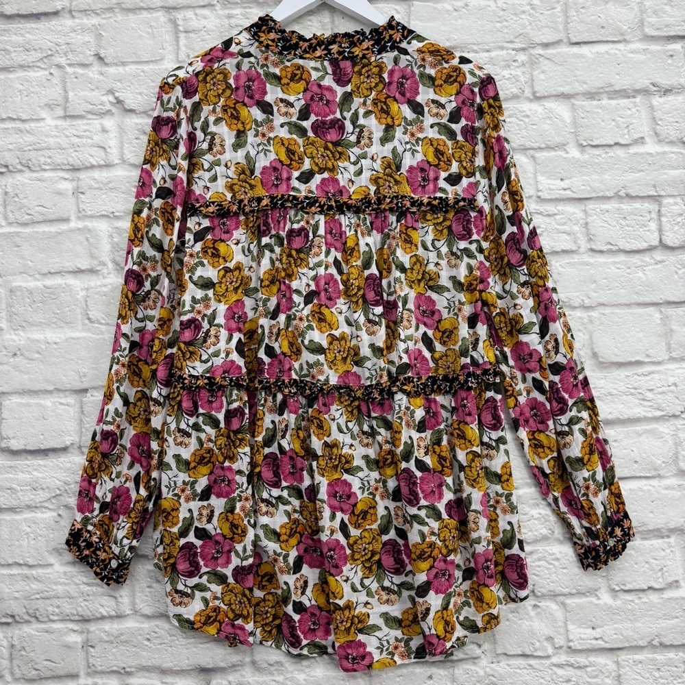 Jane + Delancey Floral Ruffle Long Sleeve Blouse Top - Size M - Boho Cottagecore - Picture 9 of 14